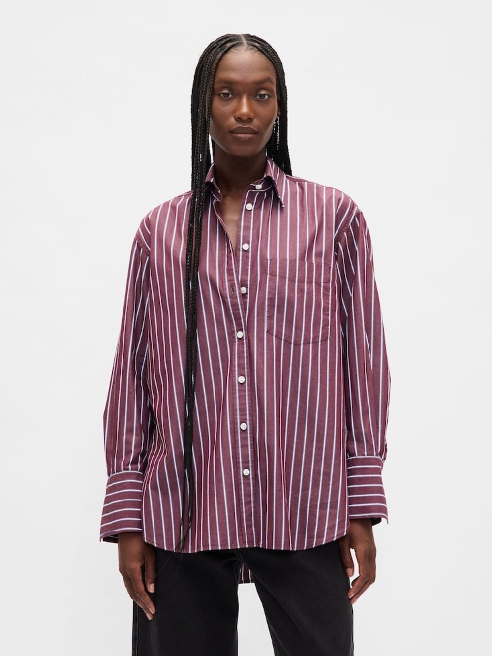 GAP Cotton Poplin “Big Shirt” Striped Button-Up in Plum